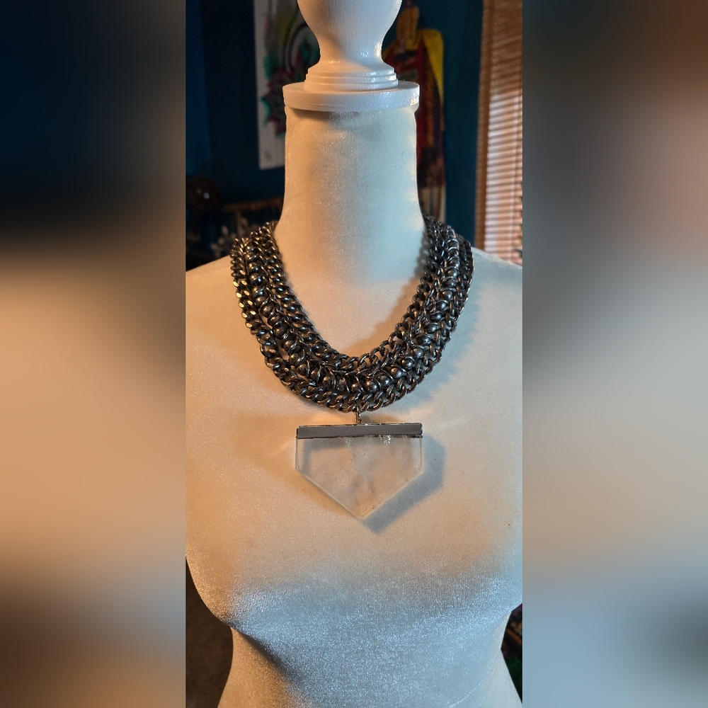 Chunky Chain Necklace with Clear Quartz  Pendant
